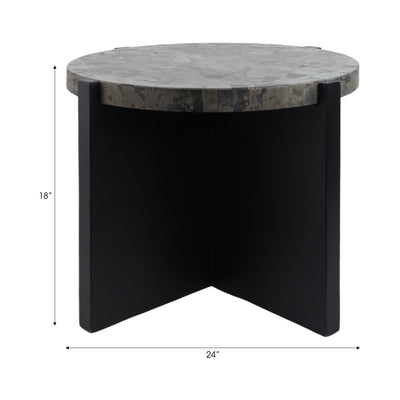 24"livio Pyrite Semi - precious Stne&wood Accent Tbl - Al Rugaib Furniture