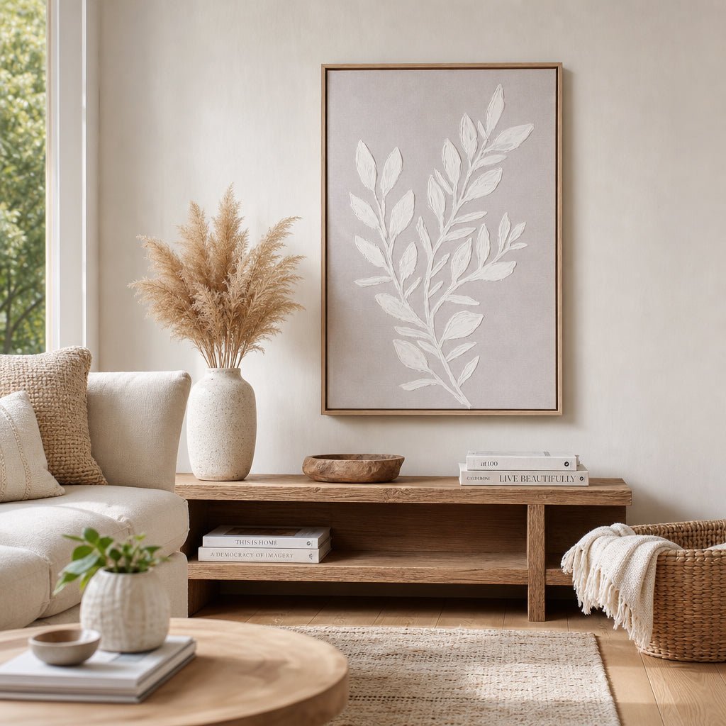 24x36" Textured Leaves Wall Art, Ivory/tan Wall Art| Sagebrook Home