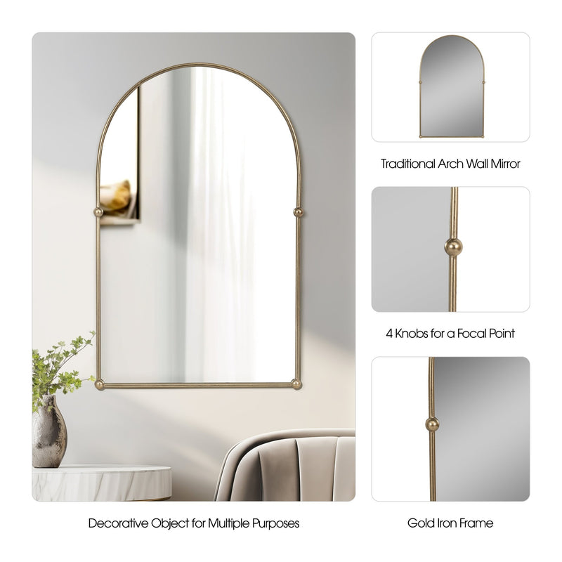 24x38 Arch Mirror With 4 Knobs, Gold - Al Rugaib Furniture
