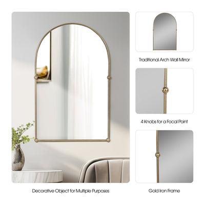 24x38 Arch Mirror With 4 Knobs, Gold - Al Rugaib Furniture