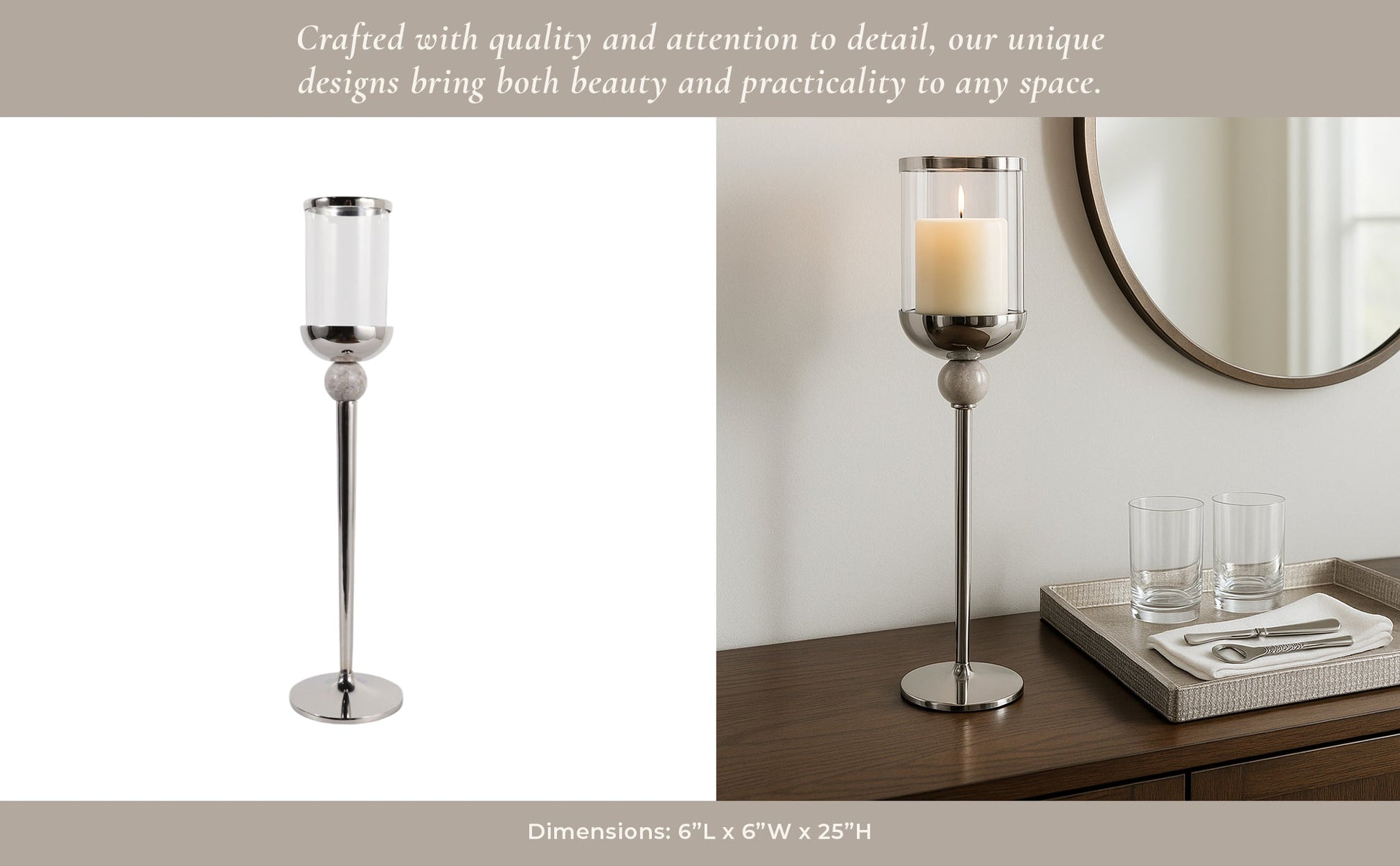 25" Carlisle Small Silver Floor Hurricane Lanterns| Sagebrook Home