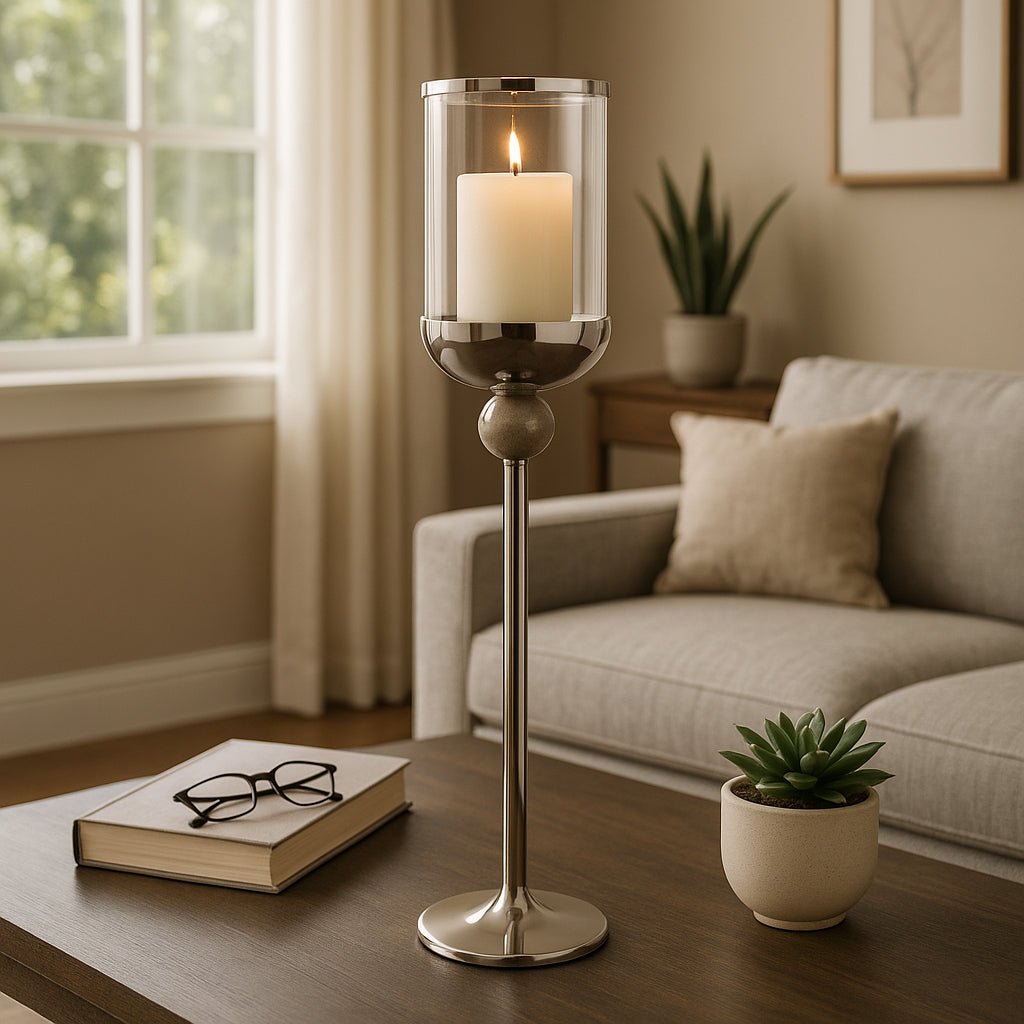 25" Carlisle Small Silver Floor Hurricane Lanterns| Sagebrook Home