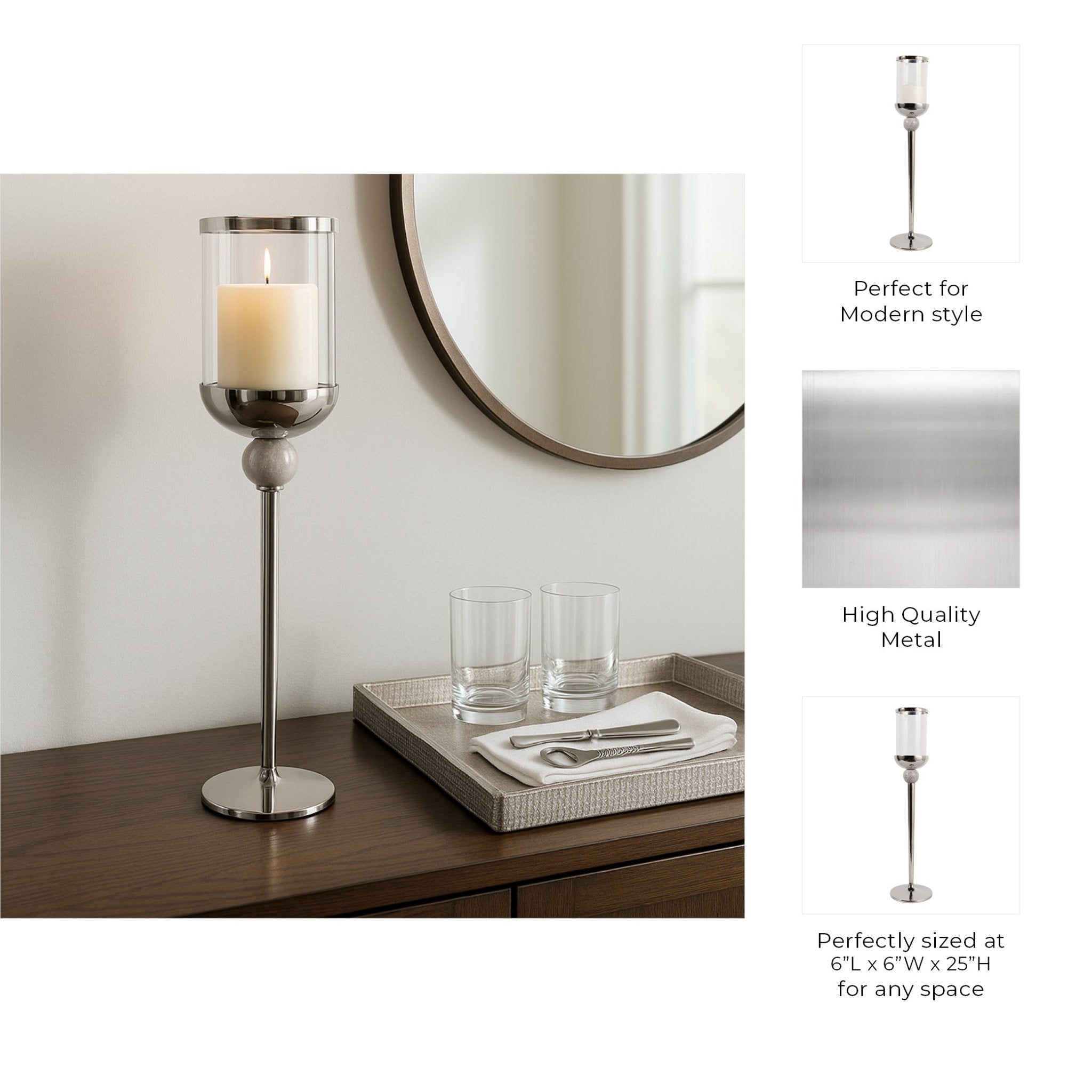 25" Carlisle Small Silver Floor Hurricane Lanterns| Sagebrook Home