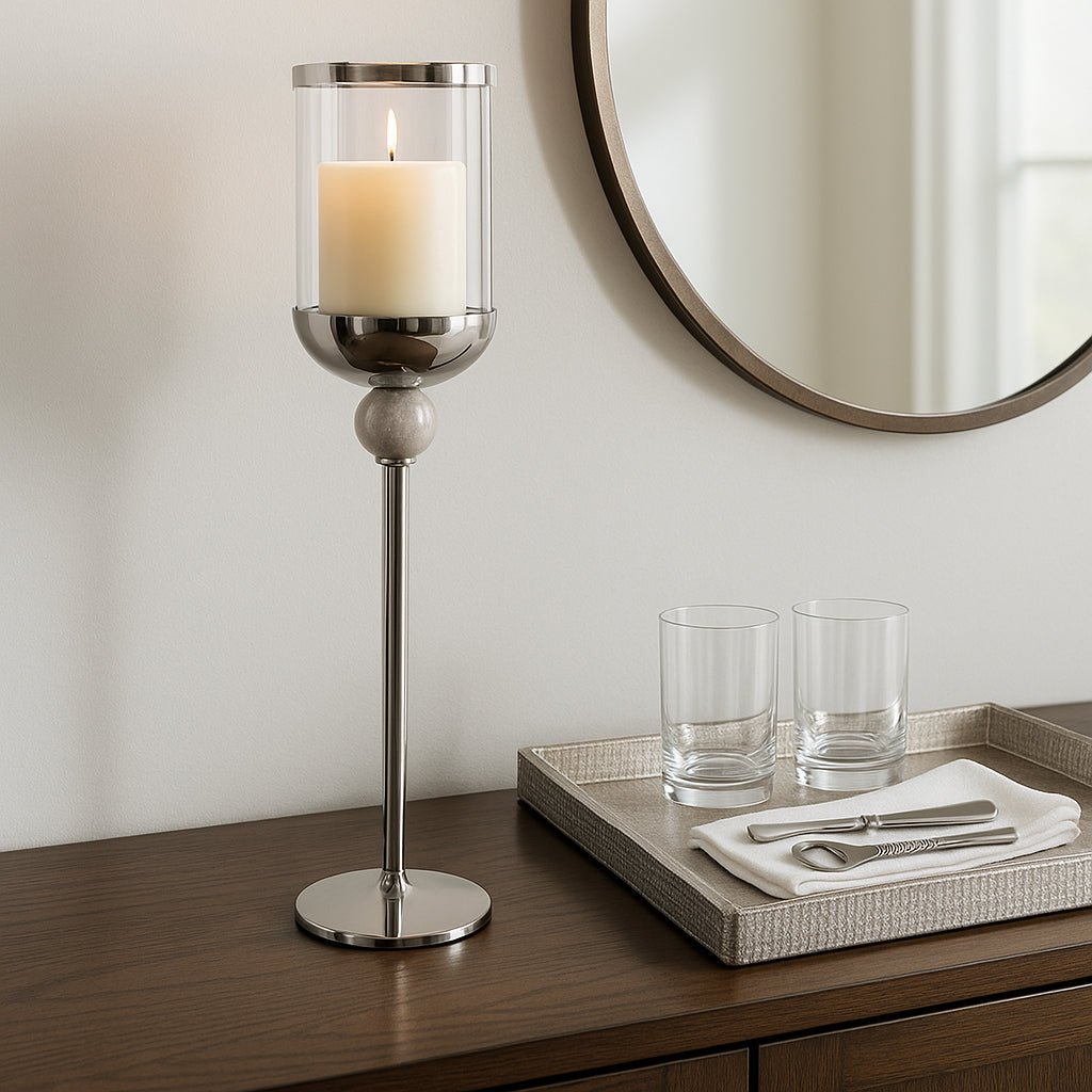 25" Carlisle Small Silver Floor Hurricane Lanterns| Sagebrook Home