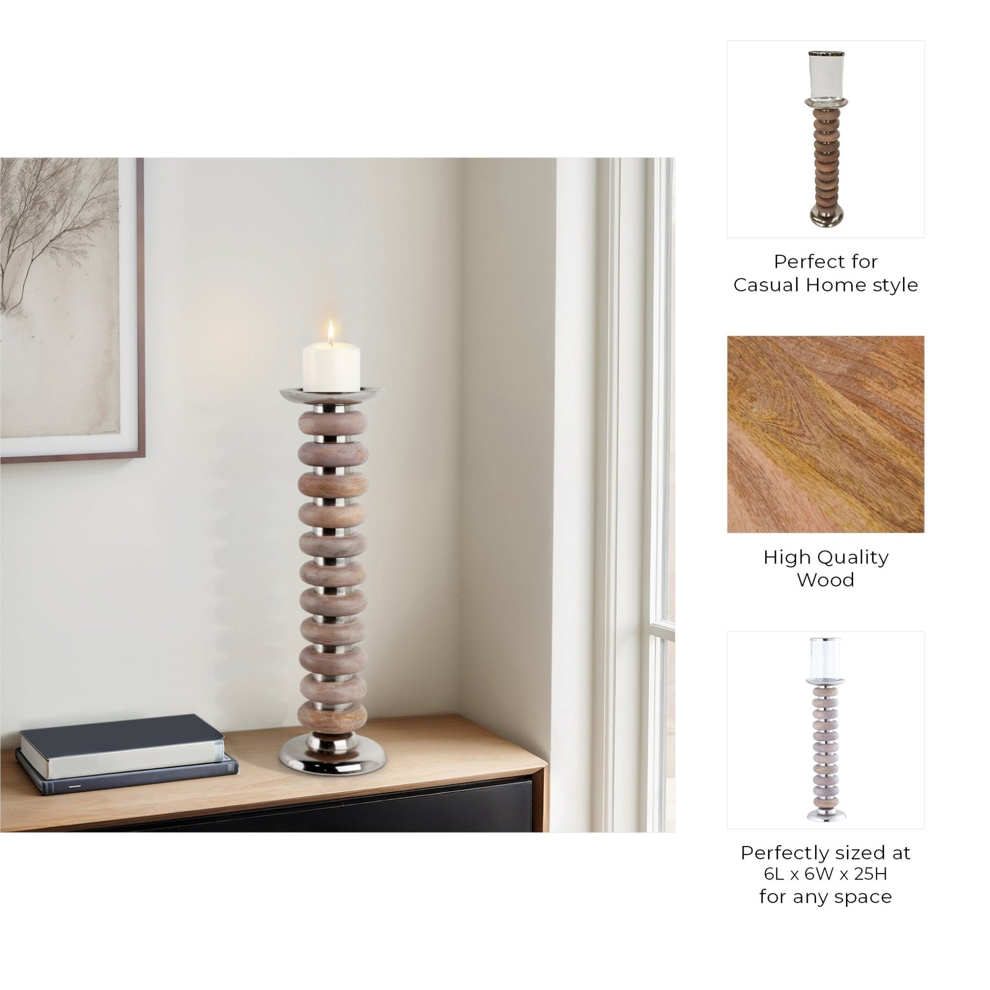 25" Vinita Large Wood Candle Holder Candle Holders| Sagebrook Home