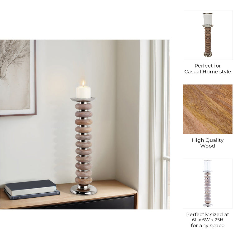25" Vinita Large Wood Candle Holder - Al Rugaib Furniture