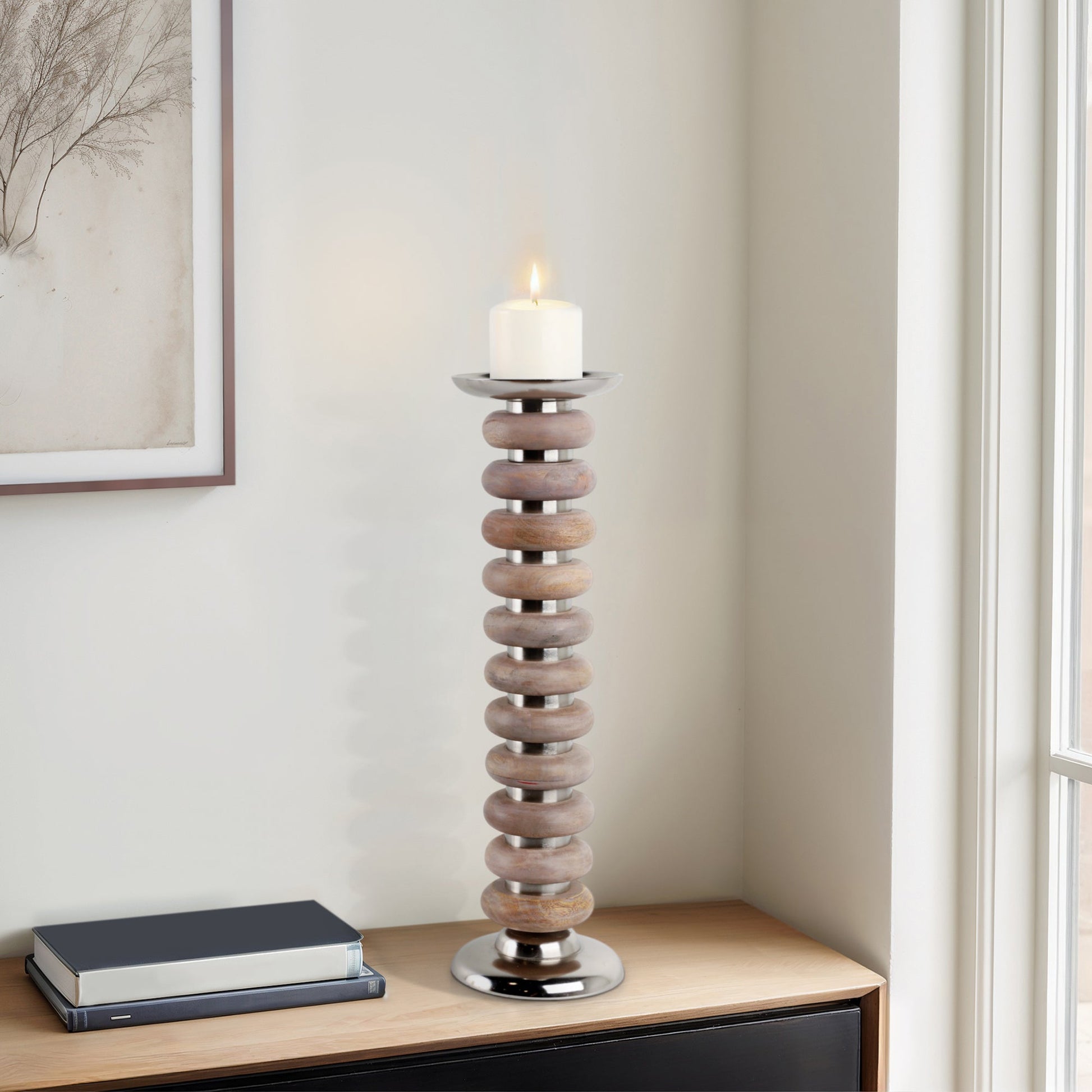 25" Vinita Large Wood Candle Holder Candle Holders| Sagebrook Home
