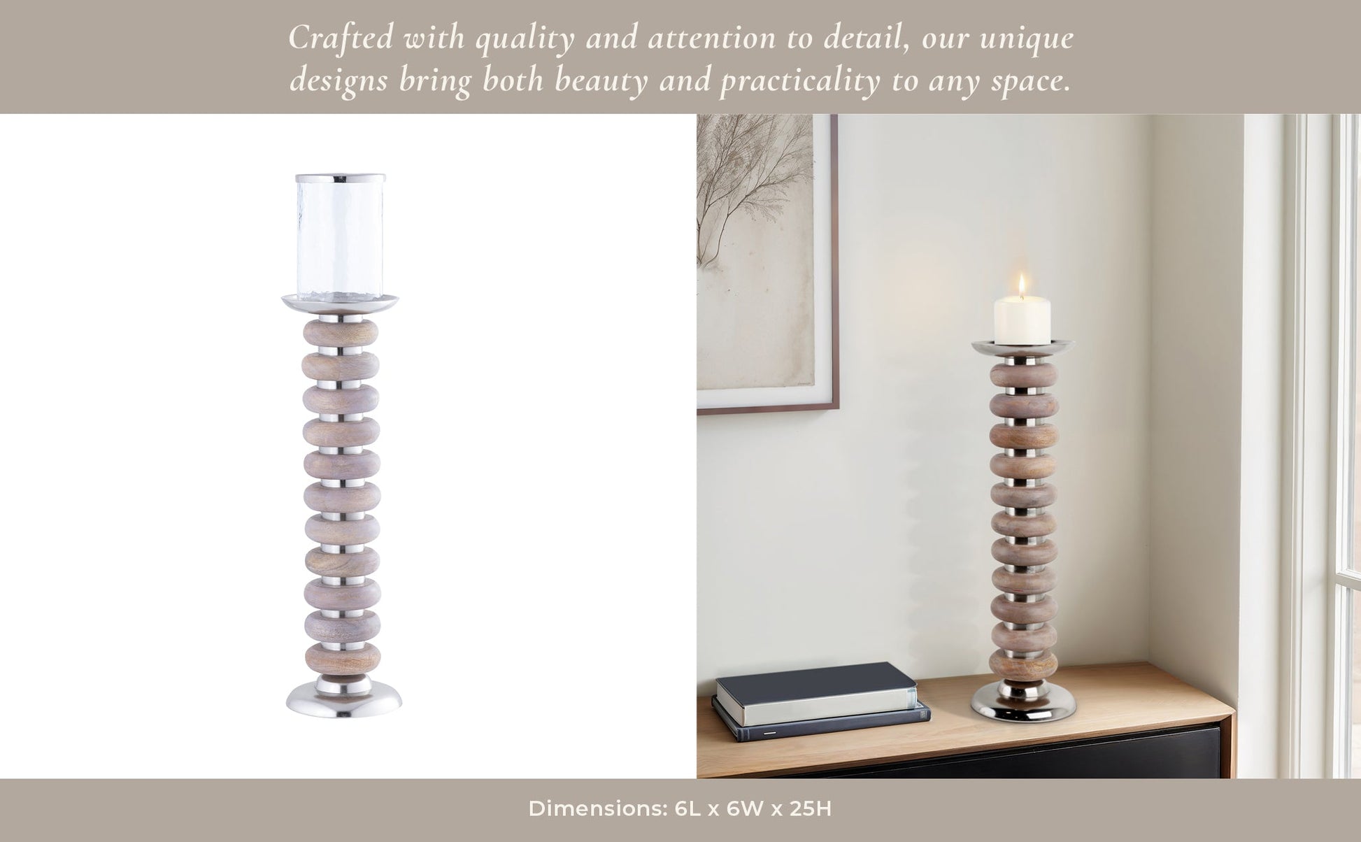 25" Vinita Large Wood Candle Holder Candle Holders| Sagebrook Home