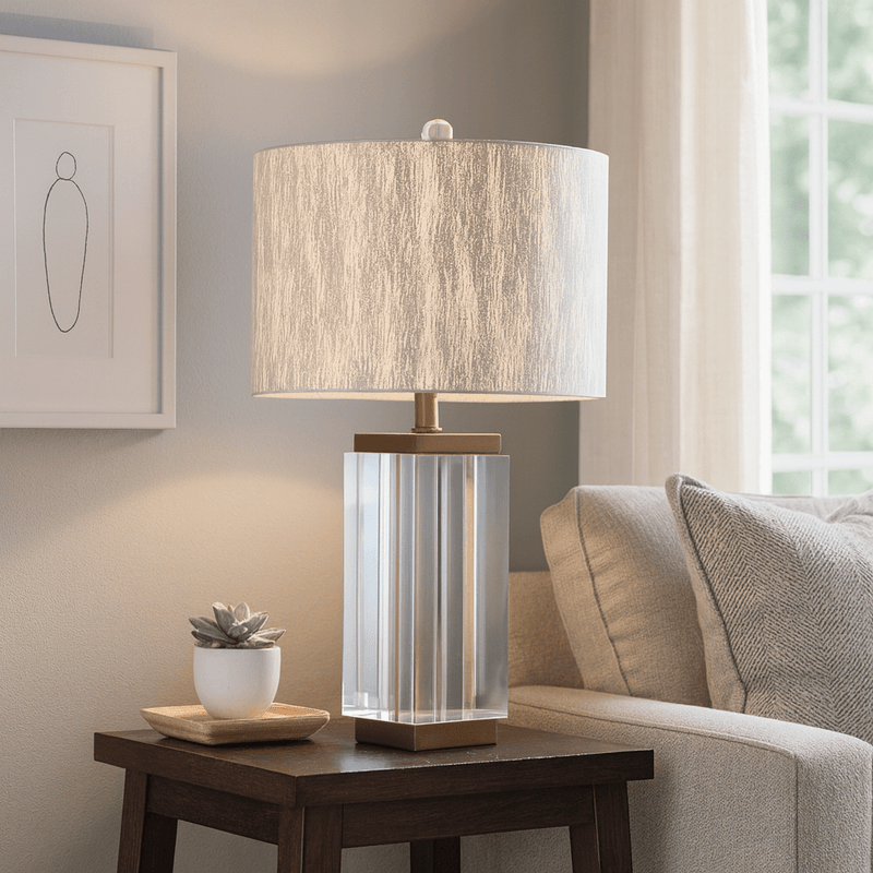 25"H METAL CRYSTAL TABLE LAMP - Al Rugaib Furniture