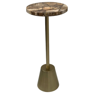 25x10" Petrified Wood Top Drink Table, Brown/gold - Al Rugaib Furniture