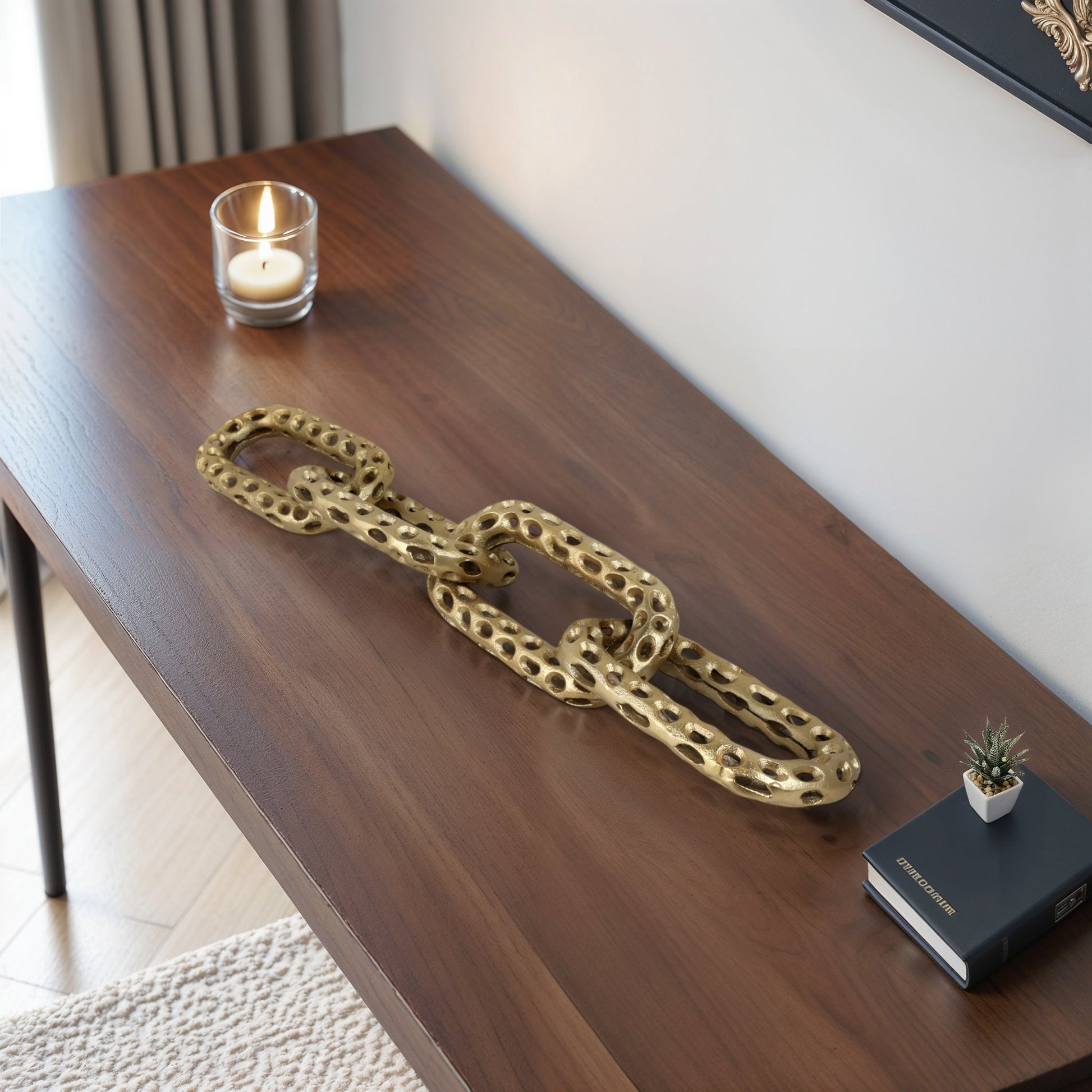 25x4" Pierced Metal 4-chain Link Object, Gold Table Decors| Sagebrook Home