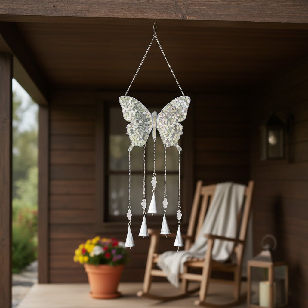 26" Disco Mosaic Butterfly Chime, Silver Planter| Sagebrook Home