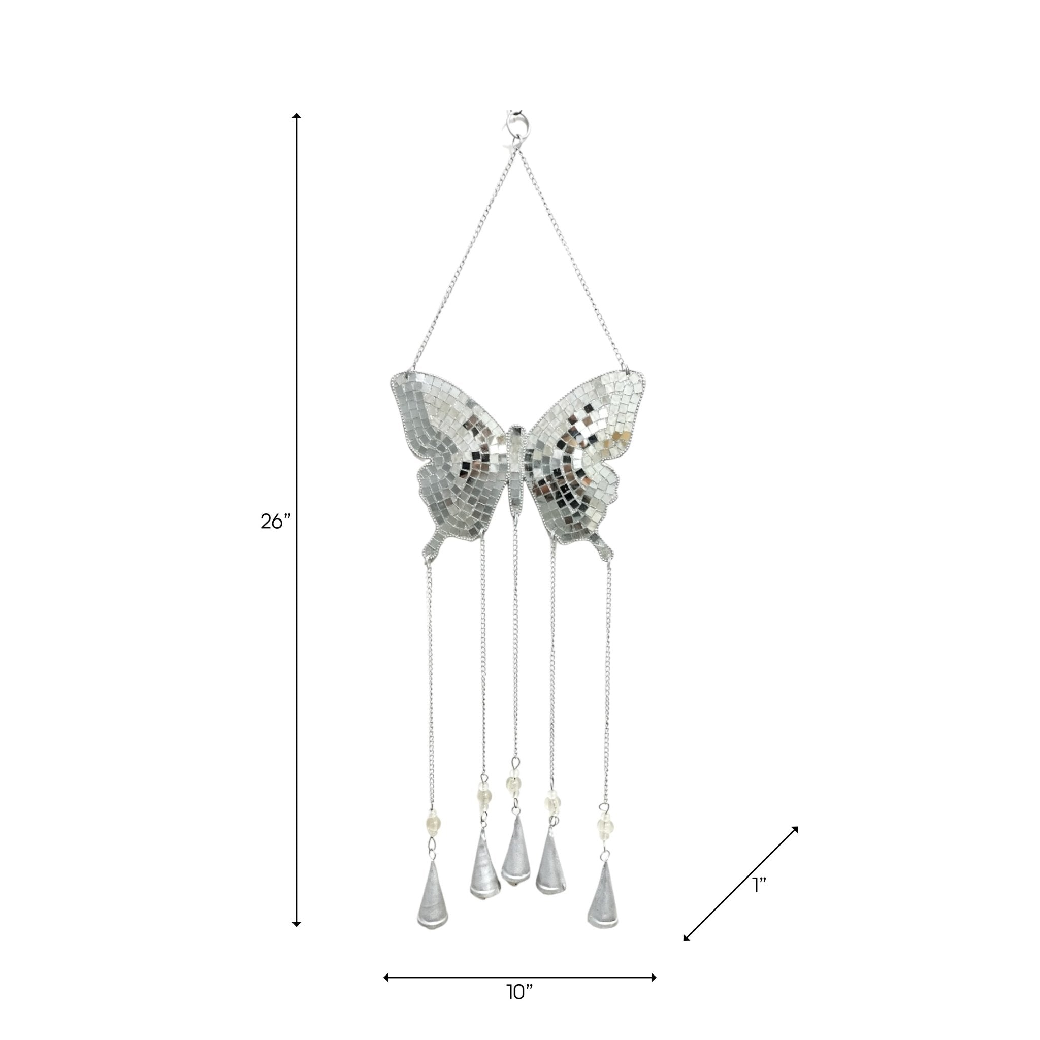 26" Disco Mosaic Butterfly Chime, Silver Planter| Sagebrook Home