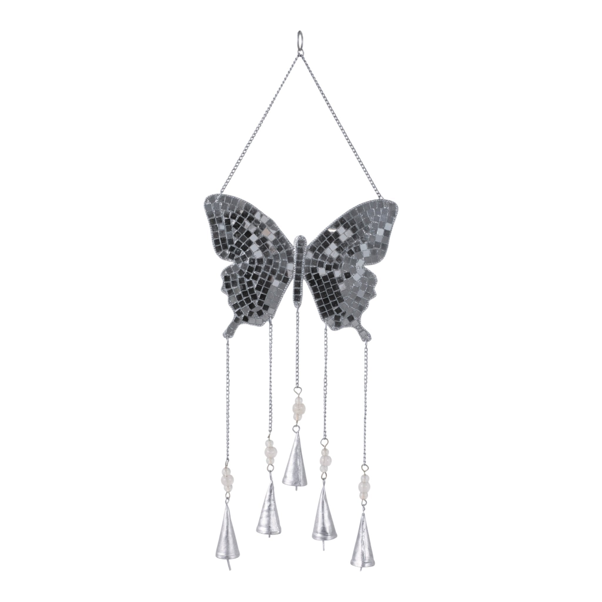 26" Disco Mosaic Butterfly Chime, Silver Planter| Sagebrook Home