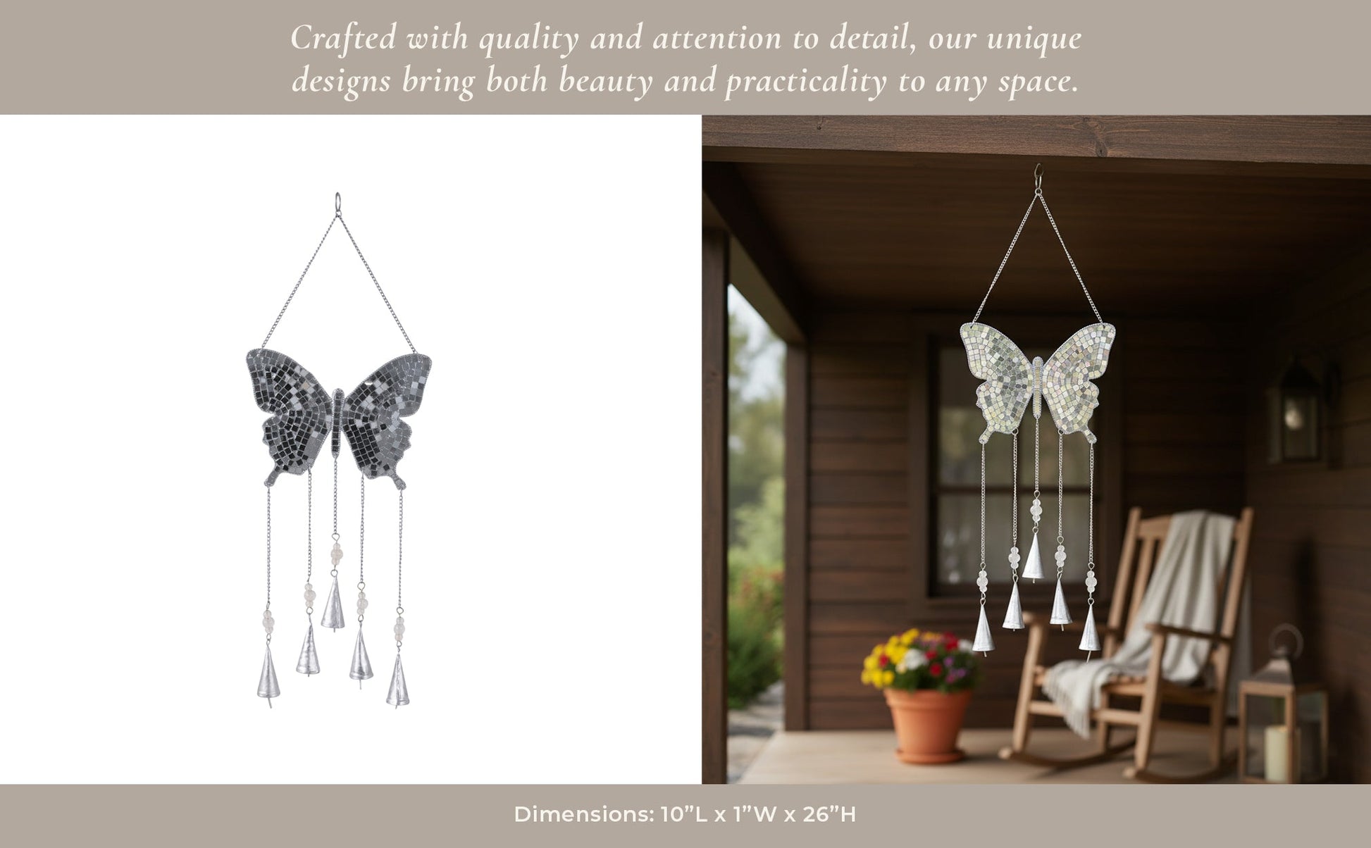 26" Disco Mosaic Butterfly Chime, Silver Planter| Sagebrook Home