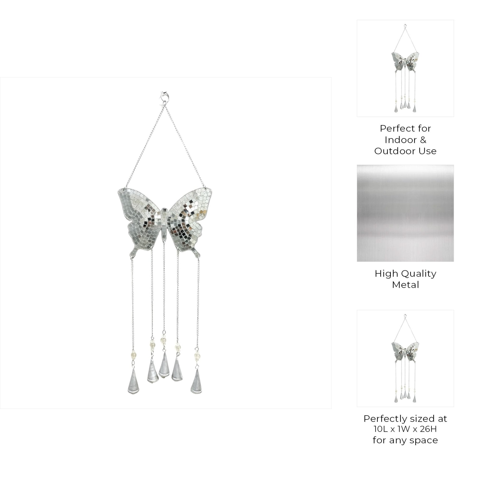 26" Disco Mosaic Butterfly Chime, Silver Planter| Sagebrook Home