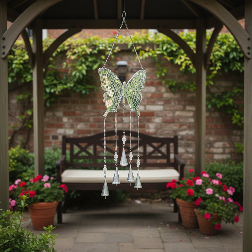 26" Disco Mosaic Butterfly Chime, Silver Planter| Sagebrook Home