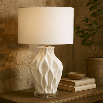26" FREDRO 3D PRITNED CERAMIC TABLE LAMP - Al Rugaib Furniture
