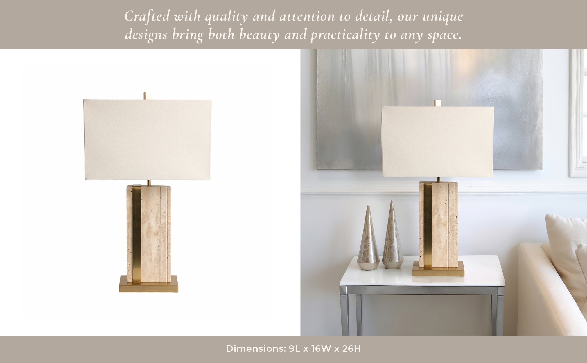 26" Hallberg Travertine Table Lamp, Gold/ivory Table Decors| Sagebrook Home