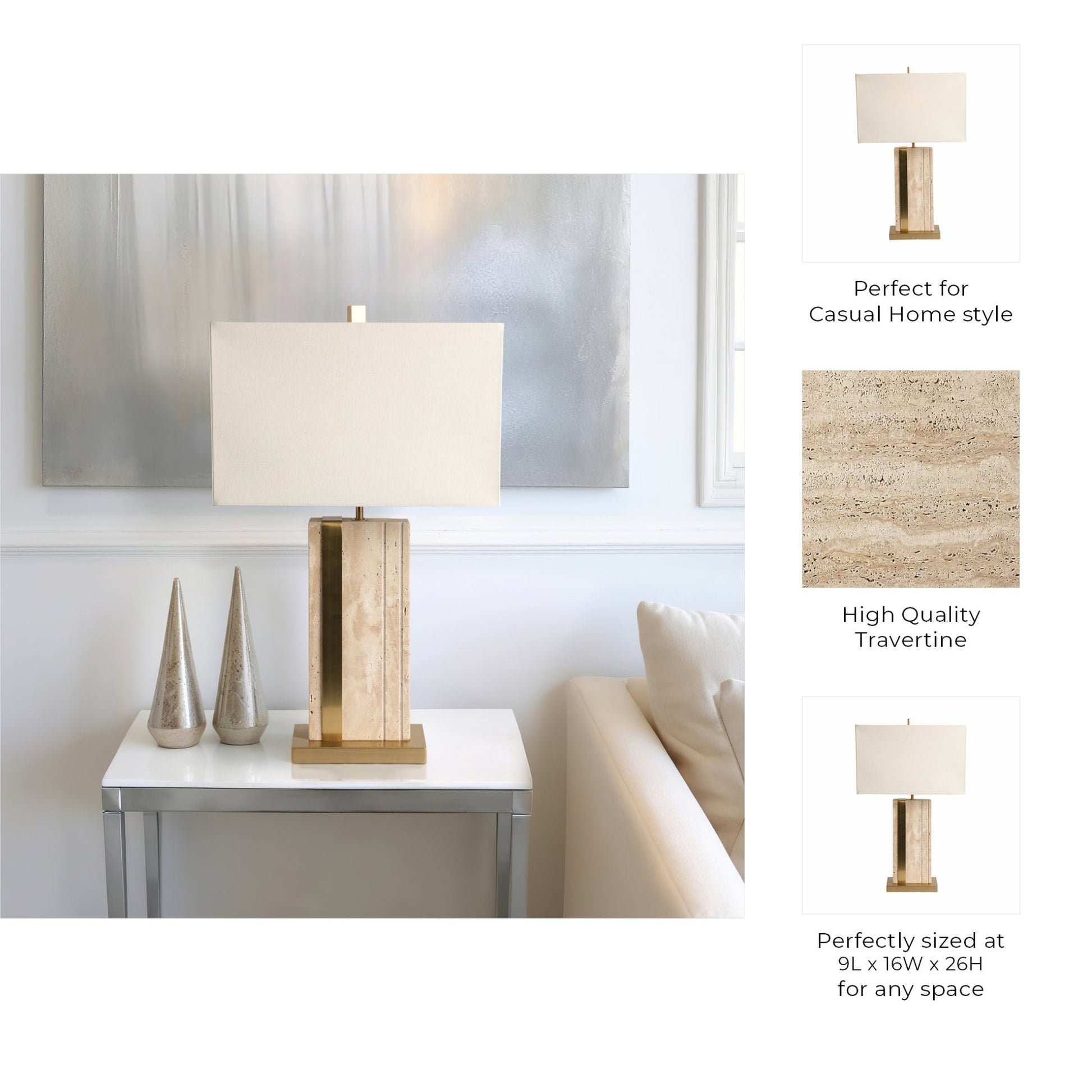 26" Hallberg Travertine Table Lamp, Gold/ivory Table Decors| Sagebrook Home