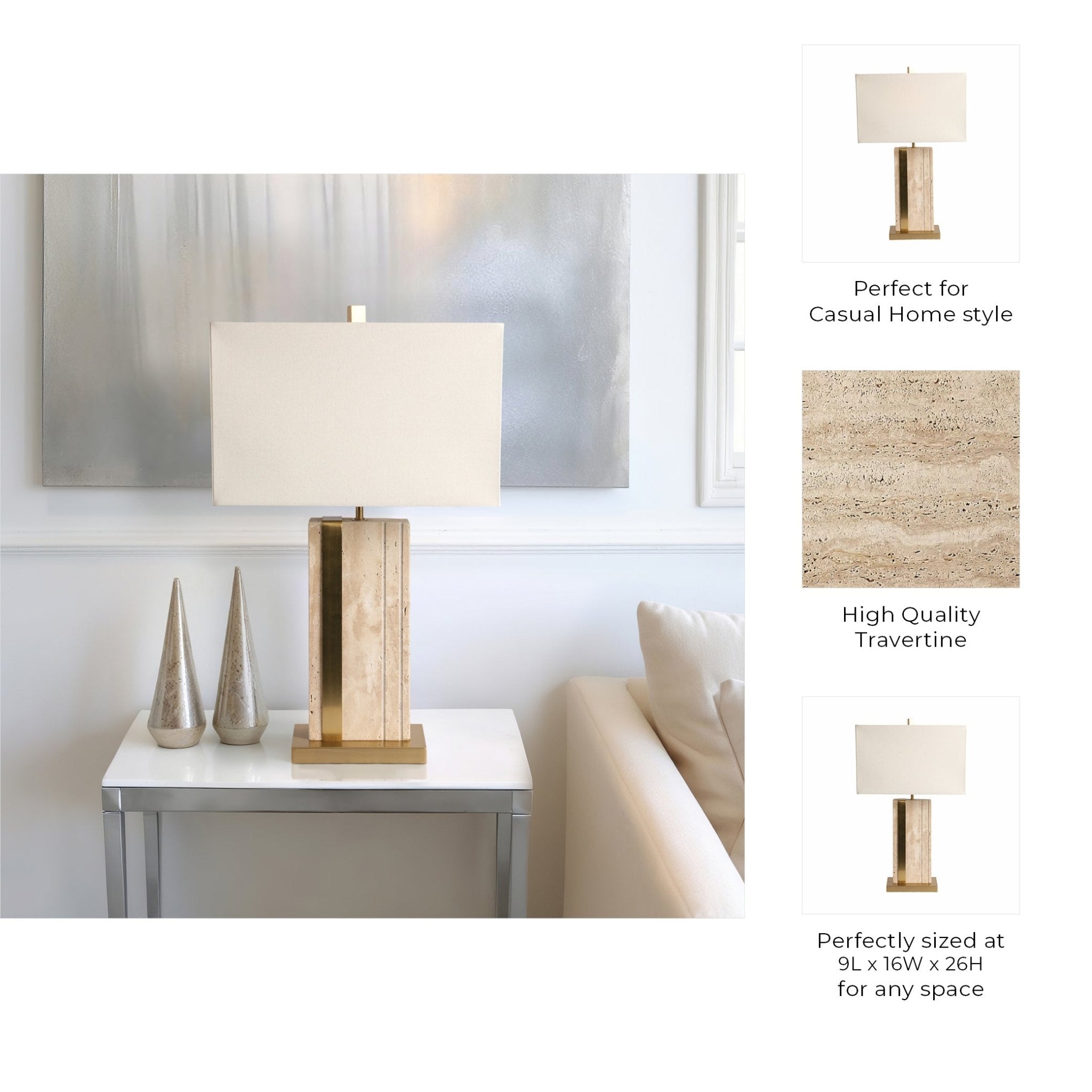 26" Hallberg Travertine Table Lamp, Gold/ivory Table Decors| Sagebrook Home