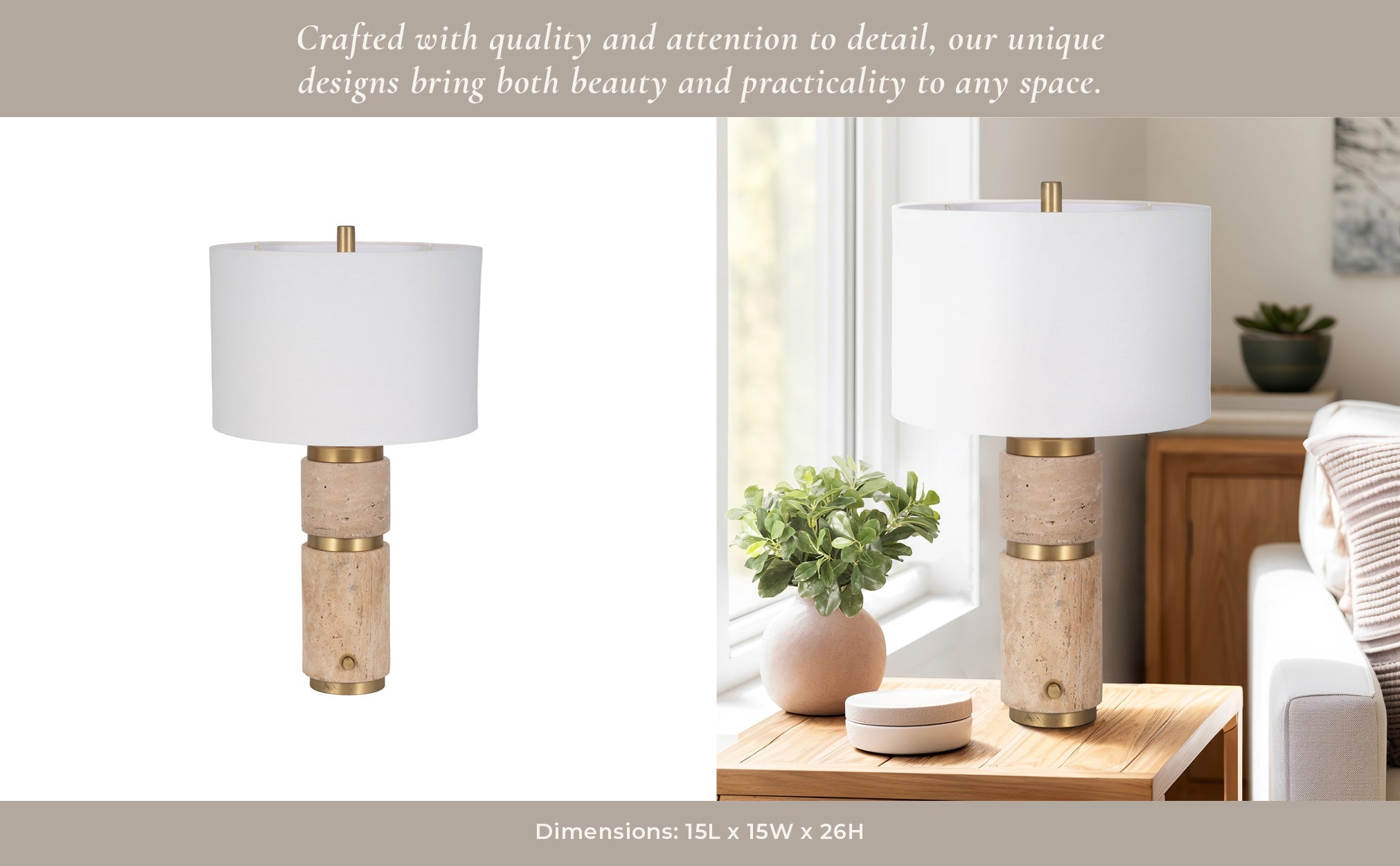 26" Knox Travertine Table Lamp, Gold/ivory Table Decors| Sagebrook Home