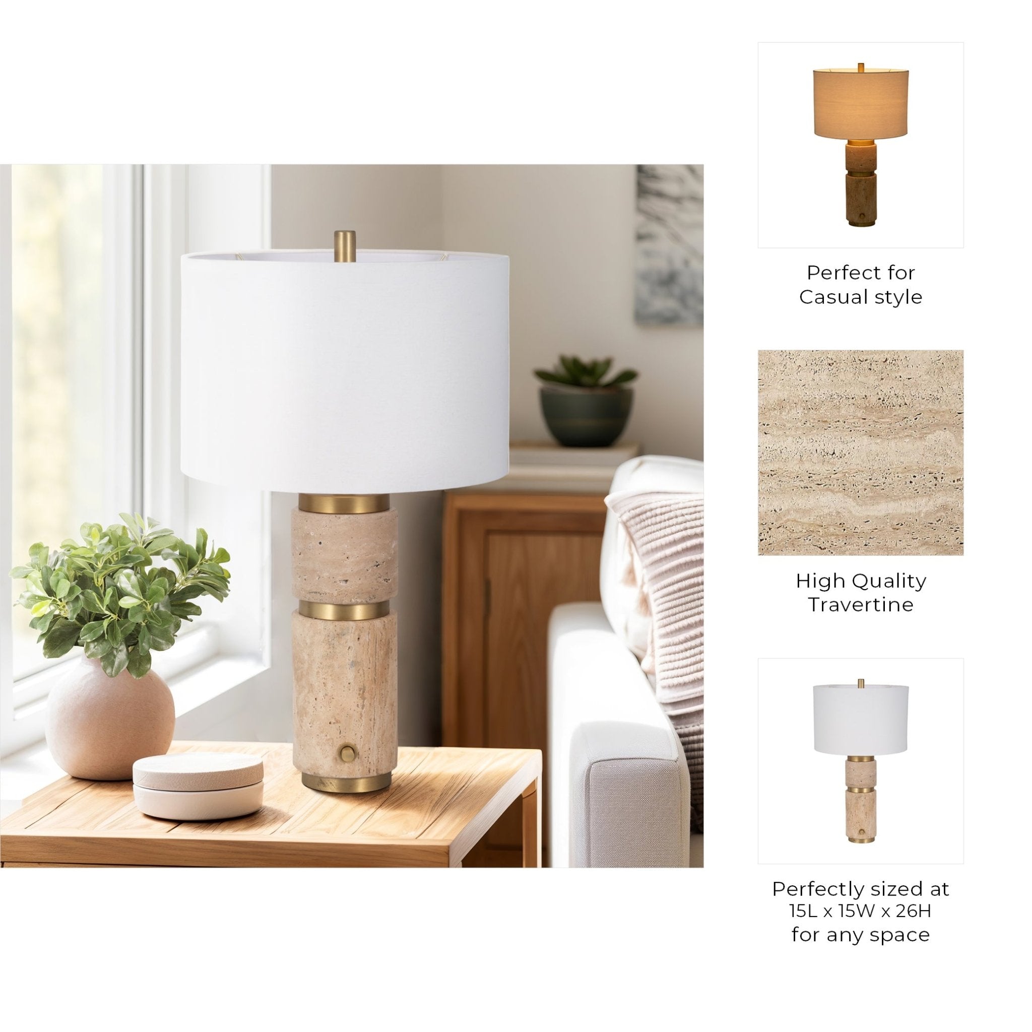 26" Knox Travertine Table Lamp, Gold/ivory Table Decors| Sagebrook Home