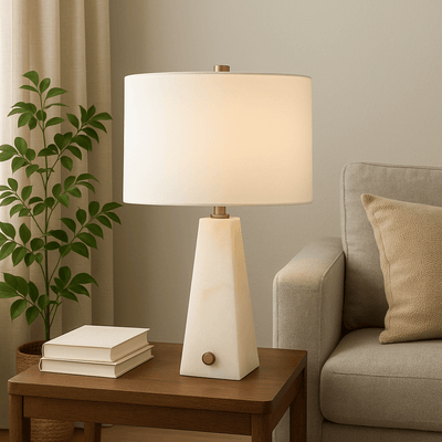26" LAUREL ALABASTER TABLE LAMP, WHITE - Al Rugaib Furniture