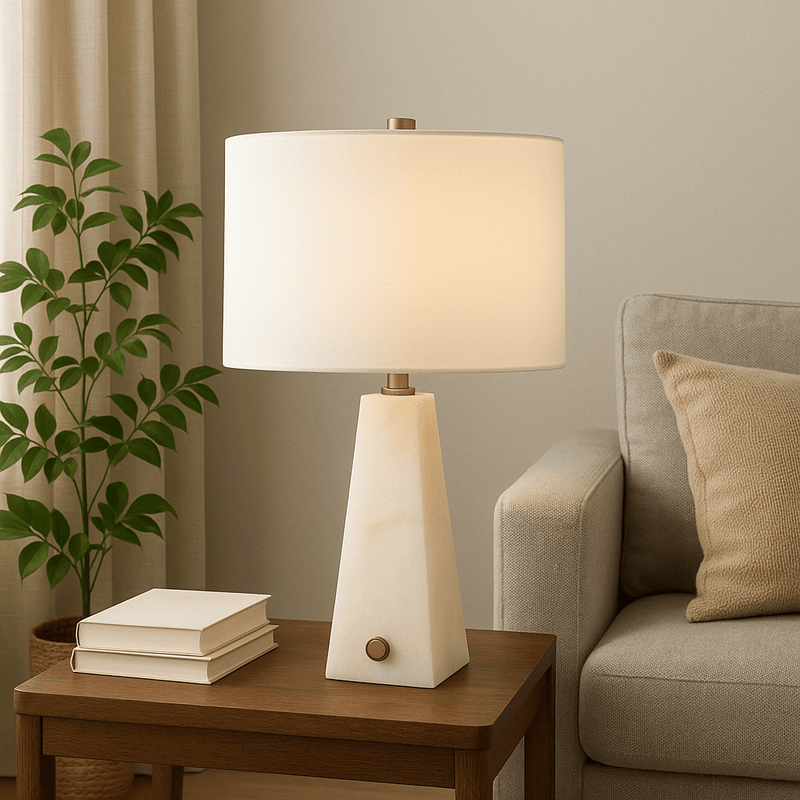 26" LAUREL ALABASTER TABLE LAMP, WHITE - Al Rugaib Furniture