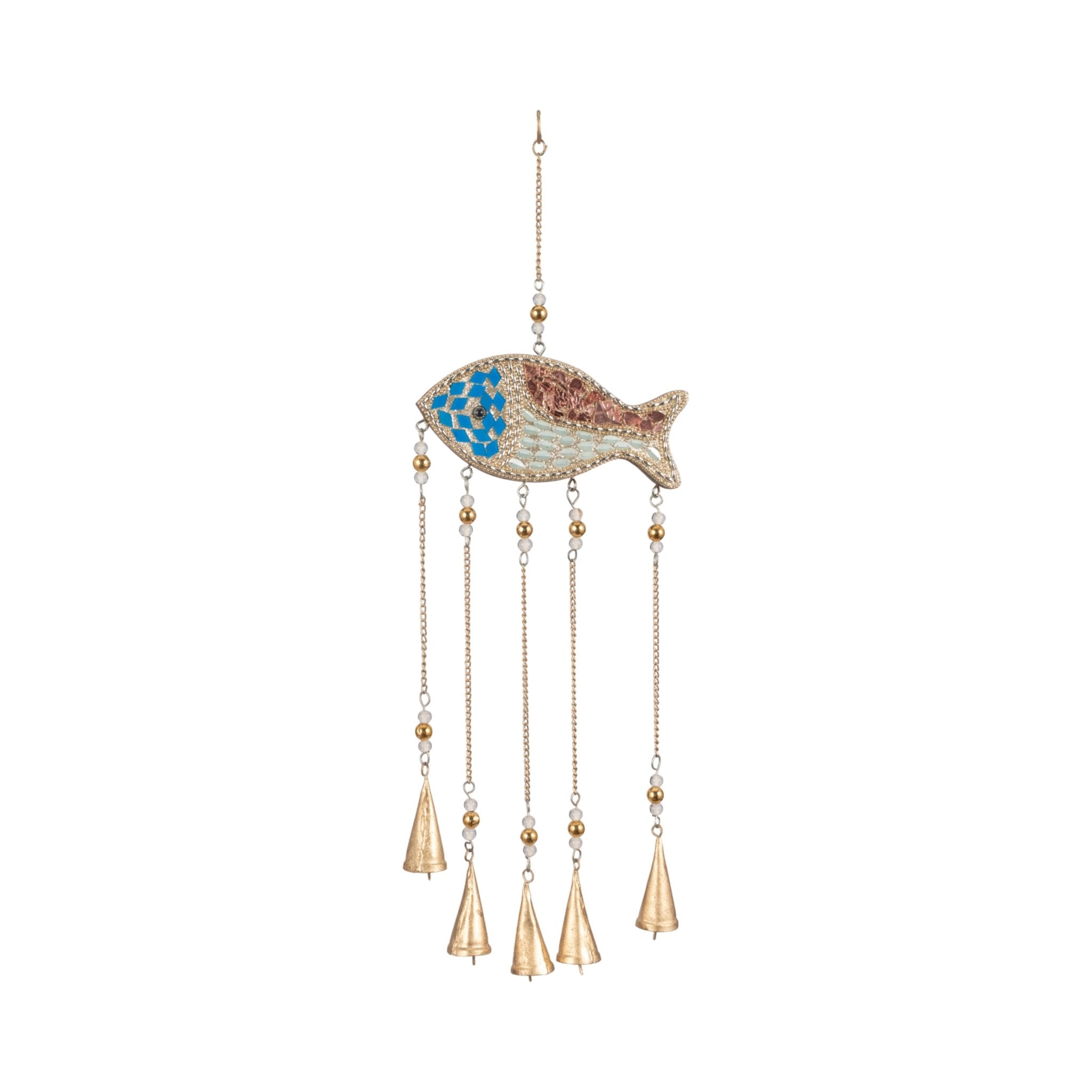 26" Mosaic Fish With Bells, Blue/gold Table Decors| Sagebrook Home