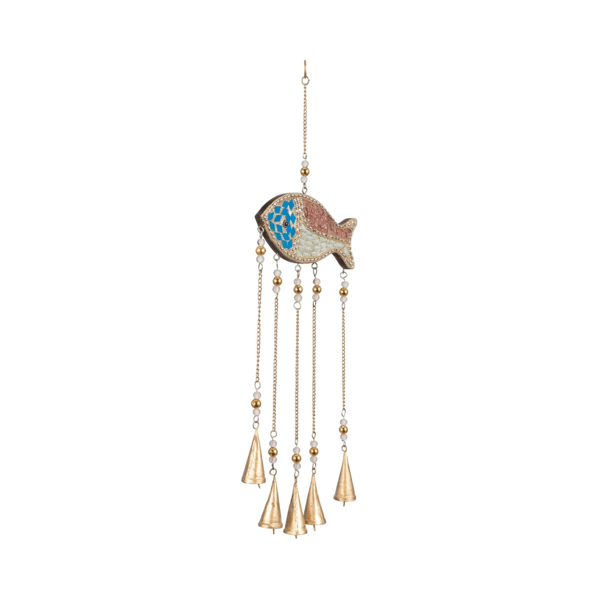 26" Mosaic Fish With Bells, Blue/gold Table Decors| Sagebrook Home