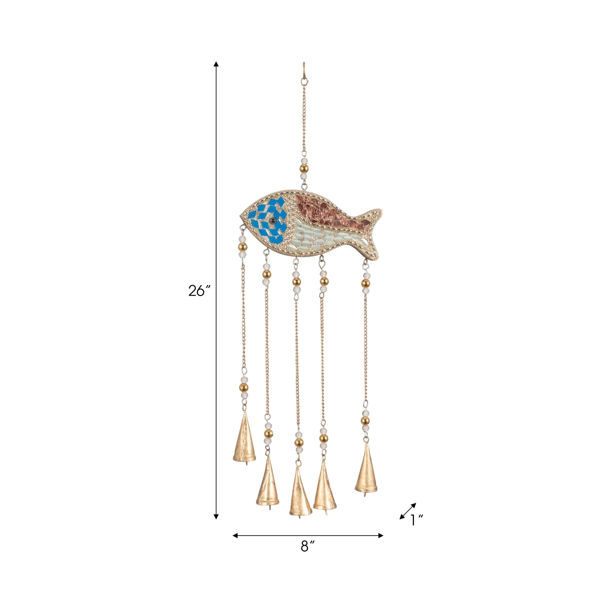 26" Mosaic Fish With Bells, Blue/gold Table Decors| Sagebrook Home