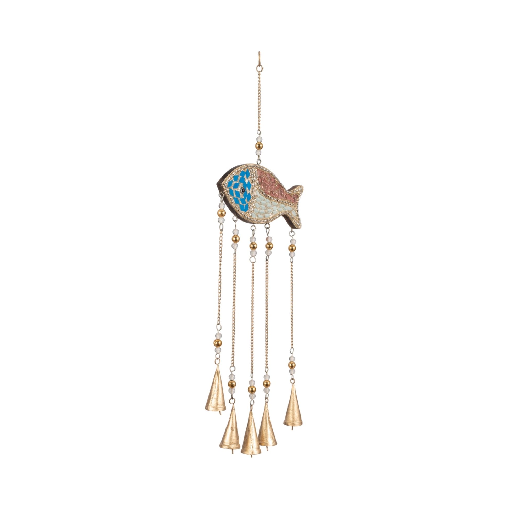 26" Mosaic Fish With Bells, Blue/gold Table Decors| Sagebrook Home