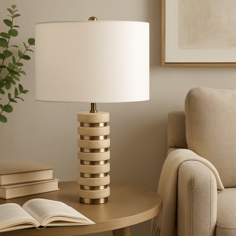 26" ROCHELLE TRAVERTINE TABLE LAMP - Al Rugaib Furniture