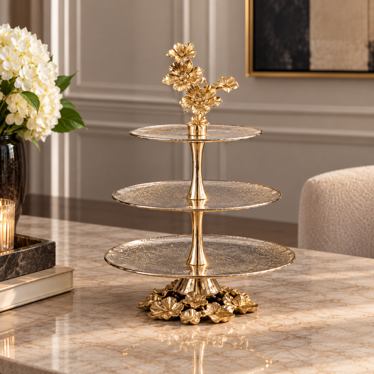 Gold Floral 3 Tier Cake Stand