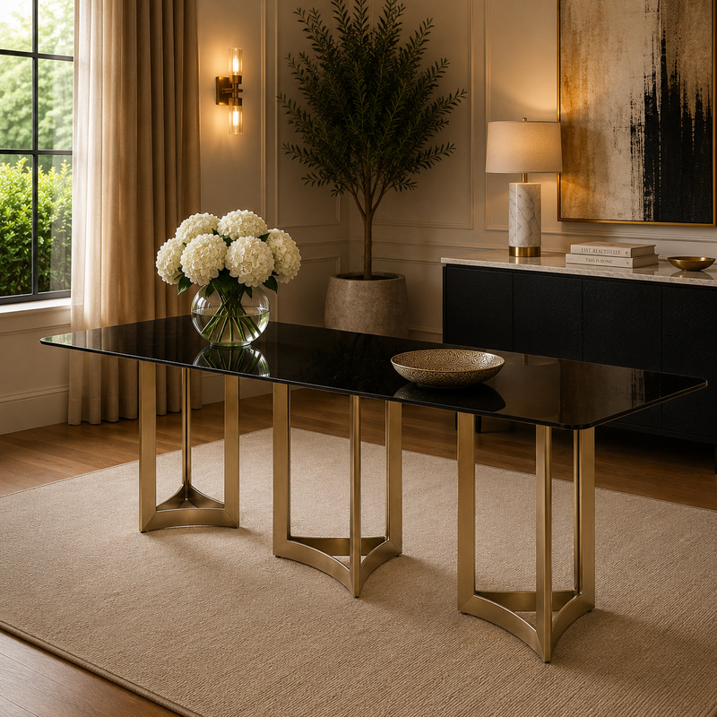 Alexa Dining Table Gold Base and 350 CM Black Glass