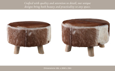 26x16 Cowhide Ottoman, Multi - Al Rugaib Furniture