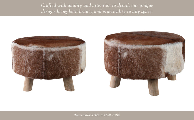 26x16 Cowhide Ottoman, Multi - Al Rugaib Furniture