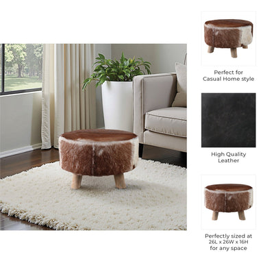 26x16 Cowhide Ottoman, Multi - Al Rugaib Furniture