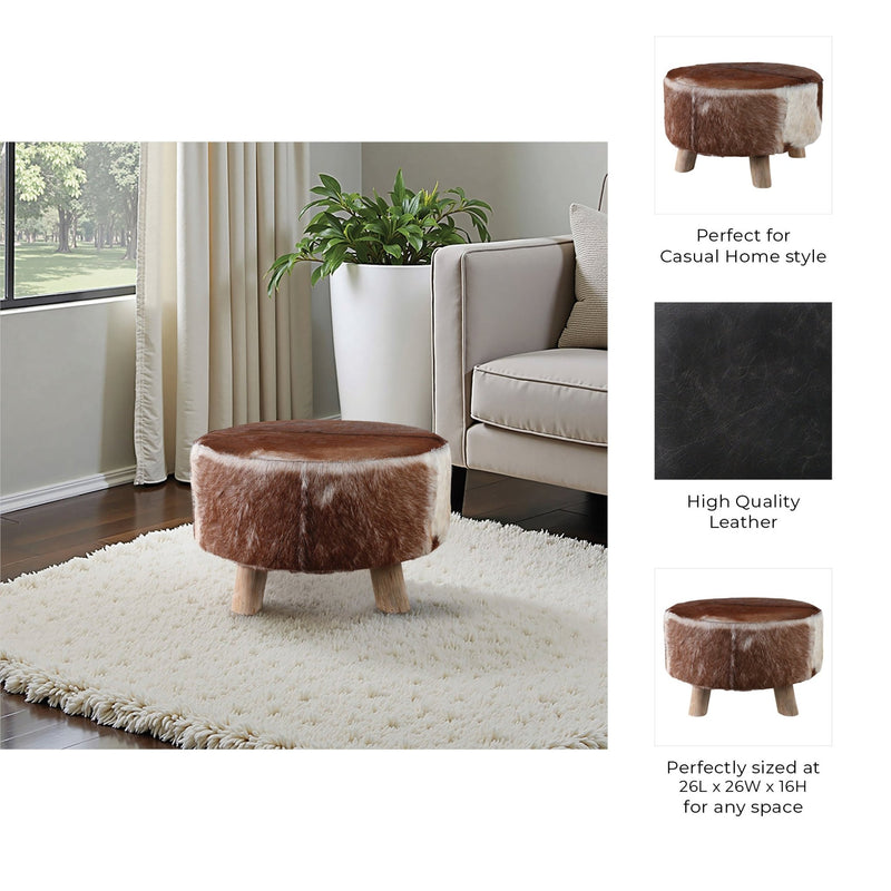26x16 Cowhide Ottoman, Multi - Al Rugaib Furniture