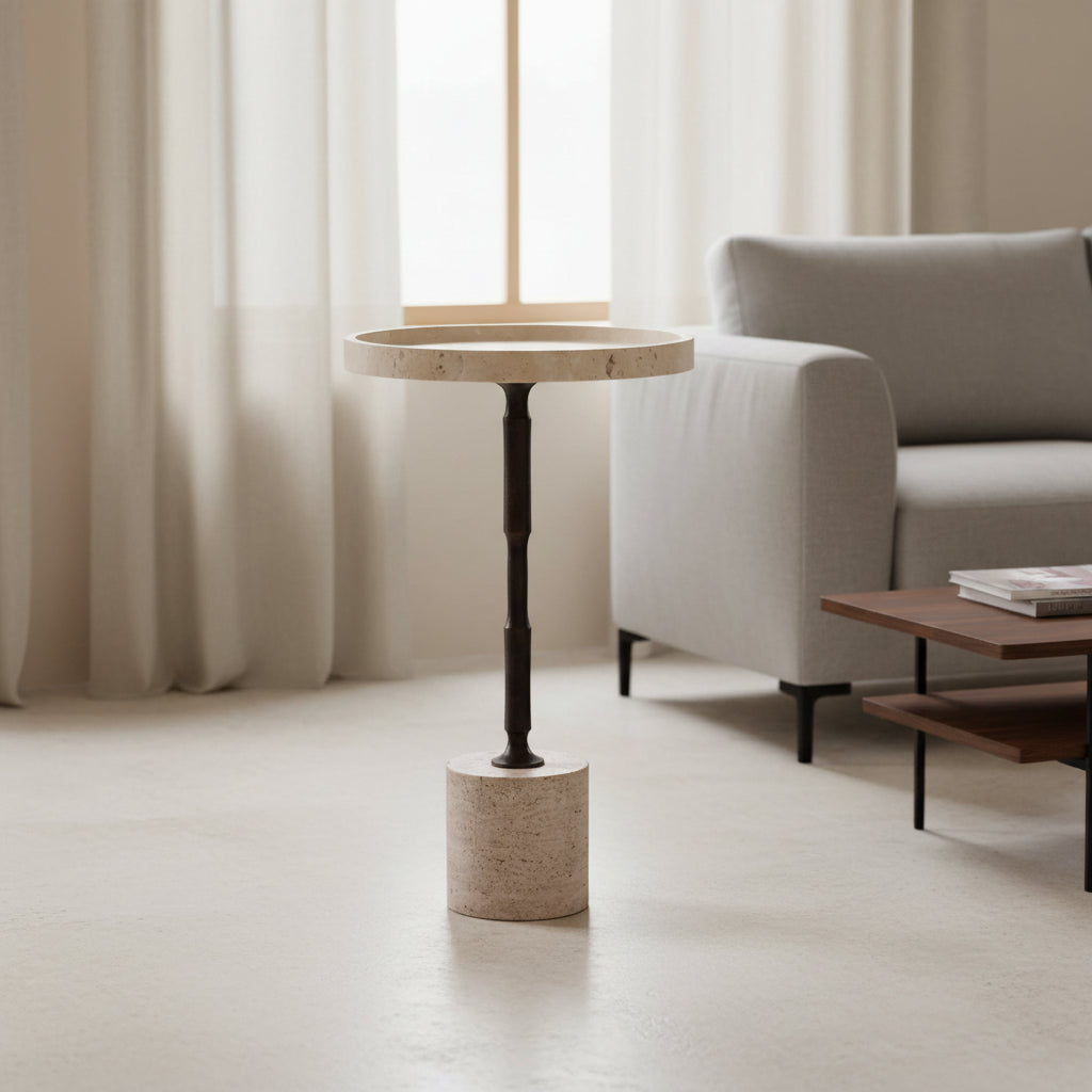 27" COMINO TALL TRAVERTINE TABLE KD Accent & End Tables| Sagebrook Home