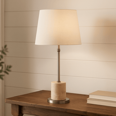 27" DRAKO TRAVERTINE TABLE LAMP - Al Rugaib Furniture