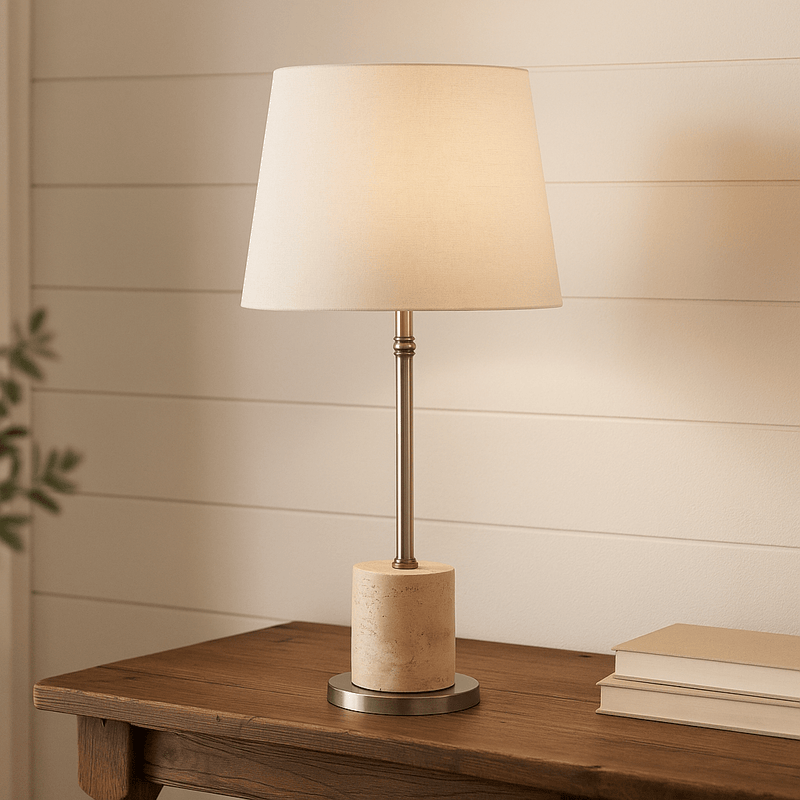 27" DRAKO TRAVERTINE TABLE LAMP - Al Rugaib Furniture