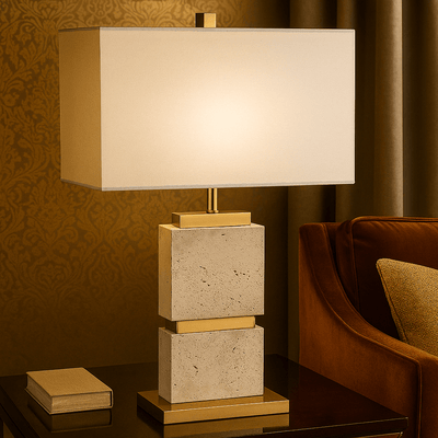 27" QUEENA TRAVERTINE TABLE LAMP - Al Rugaib Furniture