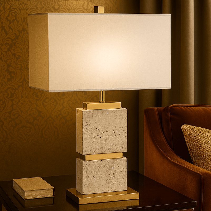 27" QUEENA TRAVERTINE TABLE LAMP - Al Rugaib Furniture