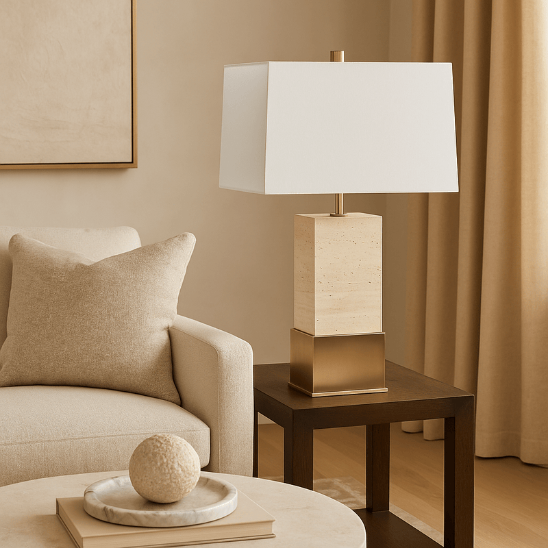 27" RIVERTON TRAVERTINE BASE TABLE LAMP - Al Rugaib Furniture