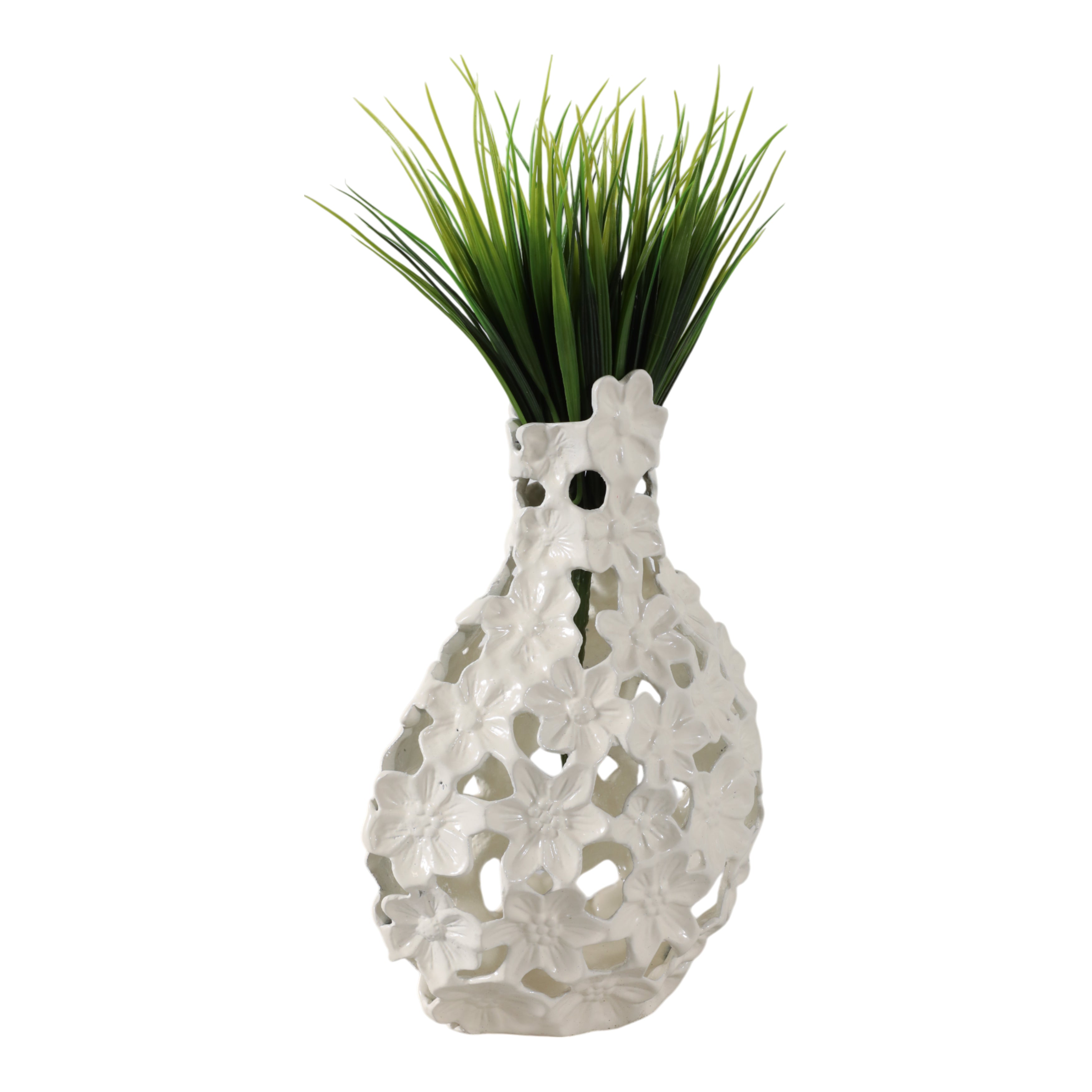 وعاء معدني بنقشة زهور مقصوصة، عاجي Cut-out Flower Metal Vase, Ivory