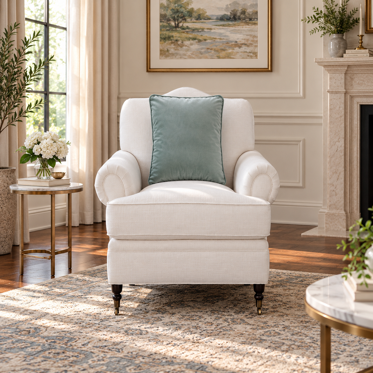Novelle White Cream Arm Chair