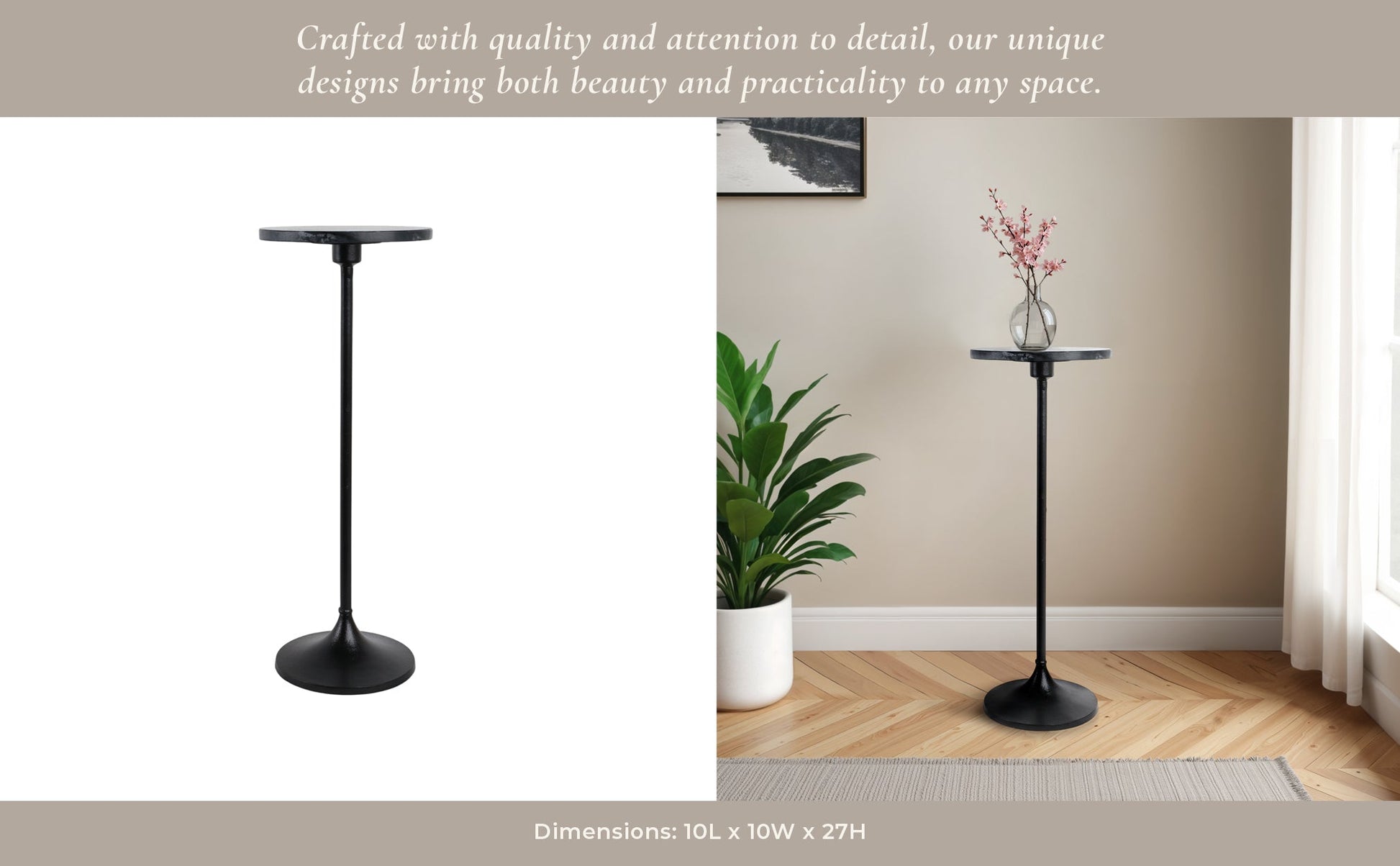 27X10" MARBLE TOP DRINK TABLE, BLACK Accent & End Tables| Sagebrook Home