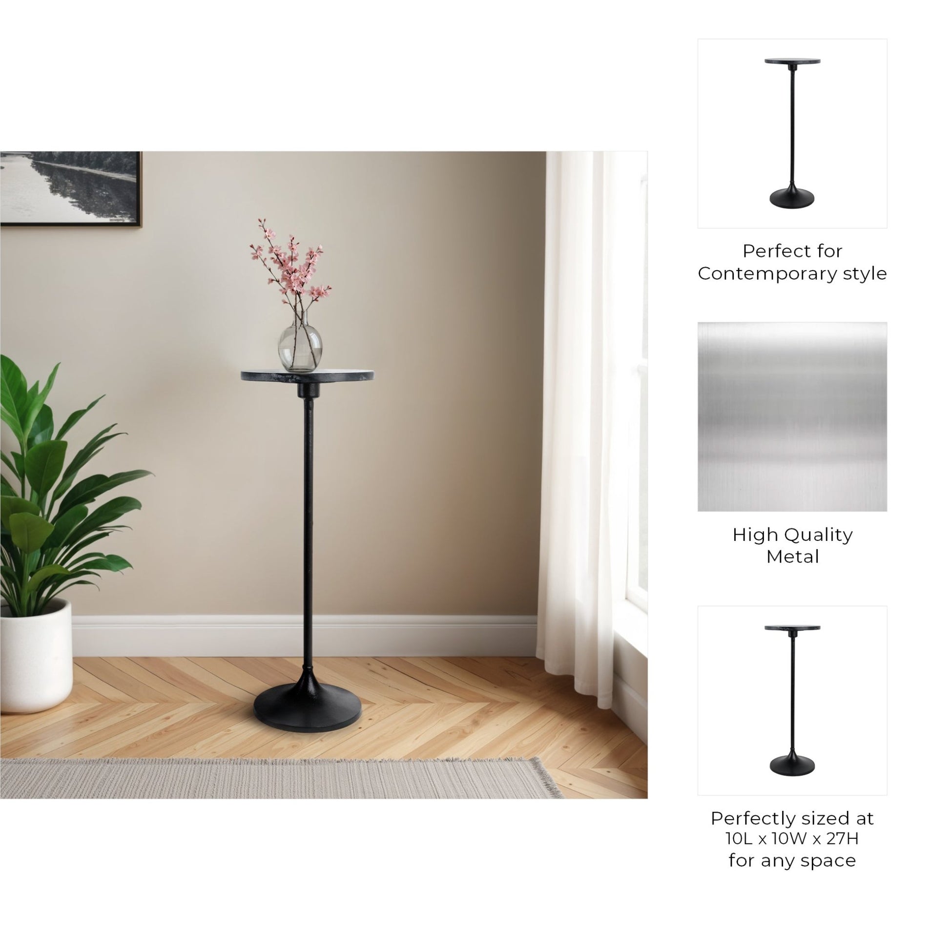 27X10" MARBLE TOP DRINK TABLE, BLACK Accent & End Tables| Sagebrook Home
